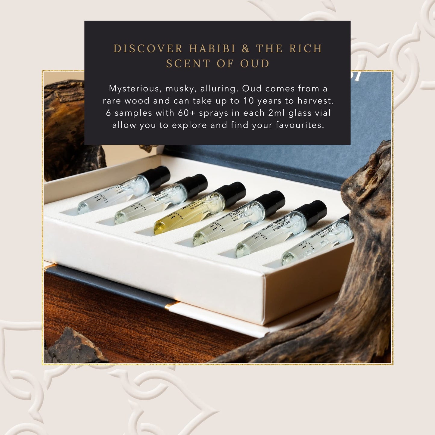 H HABIBI Oud Perfume Discovery Sample Set – Luxury Eau De Parfum & Cologne Sampler Sets for Men & Women, Travel Size Gift Set, Made in USA, 5 x 2ml