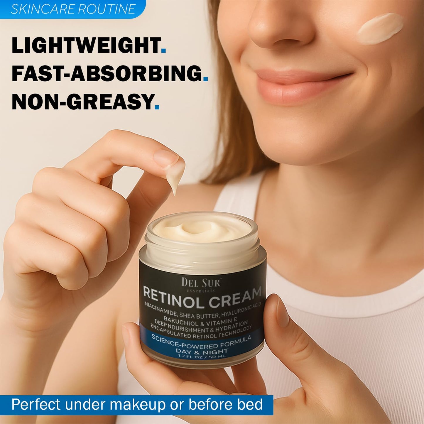 Retinol Cream for Face – Gentle Hydrating Moisturizer with Hyaluronic Acid, Bakuchiol & Niacinamide – Lightweight, Non-Greasy Formula for Soft, Smooth, Radiant Skin – Day & Night Use - 50 ml