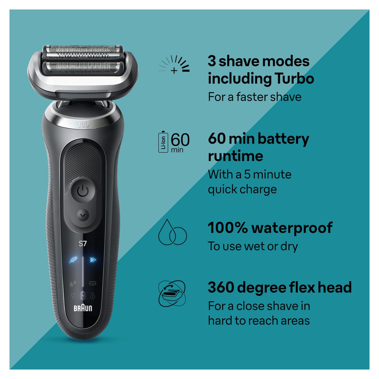 Braun Series 7 Electric Shaver for Men, Wet & Dry Foil Razor, Precision Trimmer Attachment, Charging Stand, Travel Case, Space Grey 7127cs