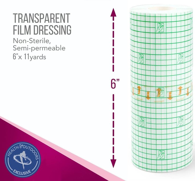 HEALTH & OUTDOORS Transparent Thin Film Dressing Roll 6" by 11 Yard for Wound and Tattoo Aftercare