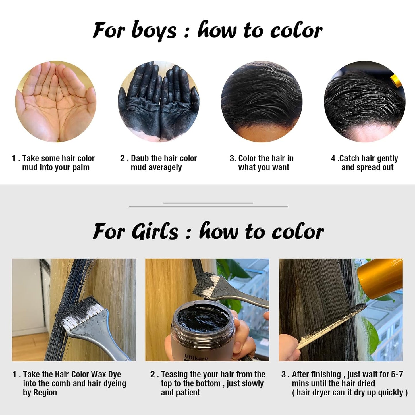 Temporary Hair Color for Kids, Ultikare Orange Hair Dye Washable Natural Hair Wax Color Chalk Mud Cream DIY Hairstyle Clay For Dark Hair Halloween, Cosplay, Party, Christmas Gift Girls 3.4 Fl Oz