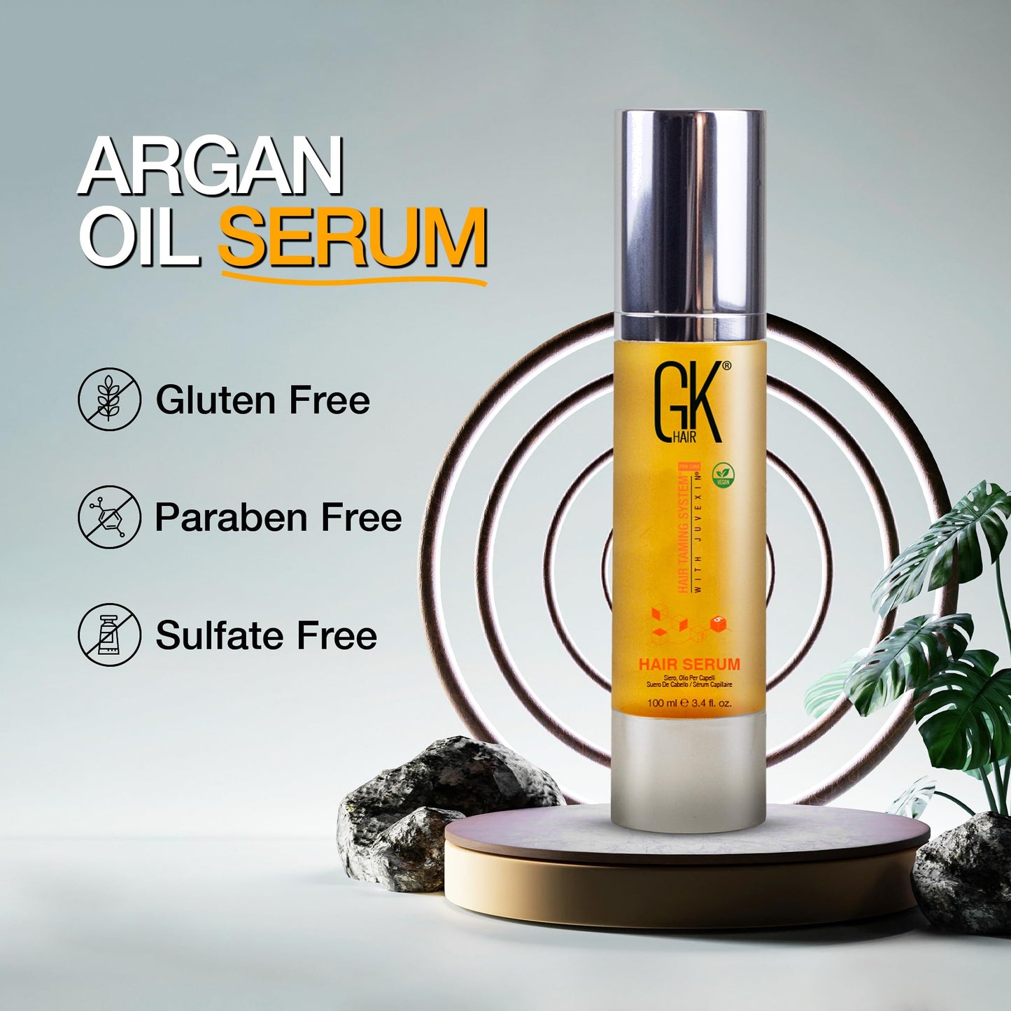 GK HAIR Oil- Argan Oil Hair Serum For Frizzy And Damaged Hair- Perfect For Keratin,Frizzy, Curly, Dry & Damaged ends-Adds Shine and Smooths,Paraben,Phthalate and Sulfate Free (3.4 oz)