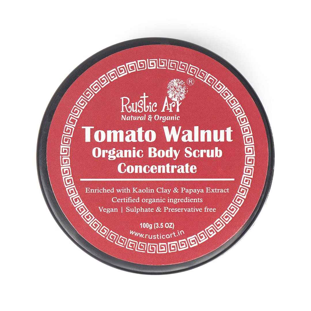 Rustic Art Tomato Walnut Foaming Body Scrub | Exfoliating Body, Hands, Face, Legs, Foot | Lasts 3X Longer | For Women & Men | Vegan & Cruelty Free | (3.5 Oz)