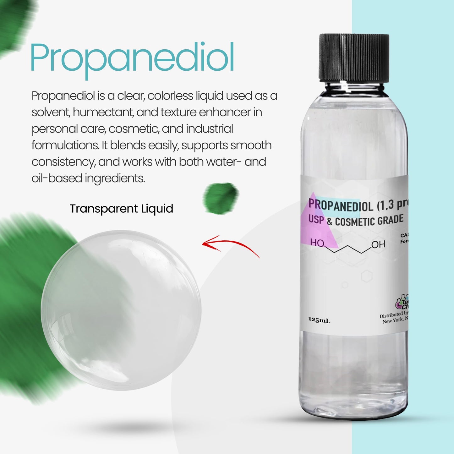 Talsen Chemicals Propanediol PDO Liquid 1,3 (500 mL / 16.9 Ounce) Propanediol 1,3 Cosmetic and USP Grade