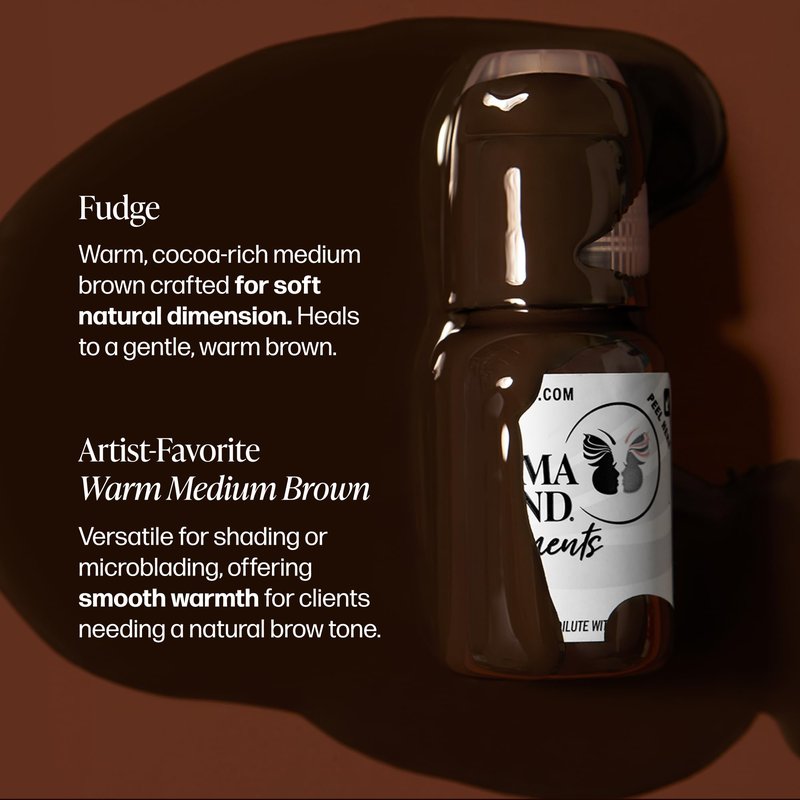 Perma Blend - Fudge - Microblading Ink for Permanent Eyeliner - Professional Tattoo Ink - Cool Medium/Dark Brown Tattoo Ink Makeup - Vegan (0.5 oz)