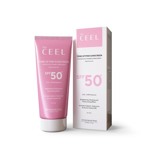 The Ceel Pink Tone Up Sunscreen for Face with SPF 50+ & Hyaluronic Acid - Brightening, Glowing & Moisturizing Facial Primer with Calamine & Vitamin B5 for All Skin Type - Paraben & Perfume Free - 50ml