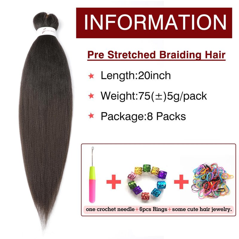 Pre-Stretched Braiding Hair - 20'' Synthetic Crochet Braids | Soft Yaki Straight Texture, 8 Packs, #4 Color