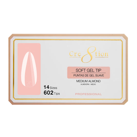 Cre8tion Soft Gel Nail Tips, Medium Almond Shape, 602 Tips in 14 Sizes (00-9) for Professional Nail Extensions