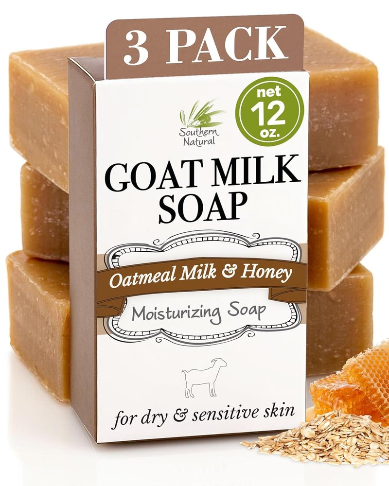 Goat Milk Soap Bar - Oatmeal Milk & Honey | Natural Handmade Soap for Dry Sensitive Skin - 3 Pack