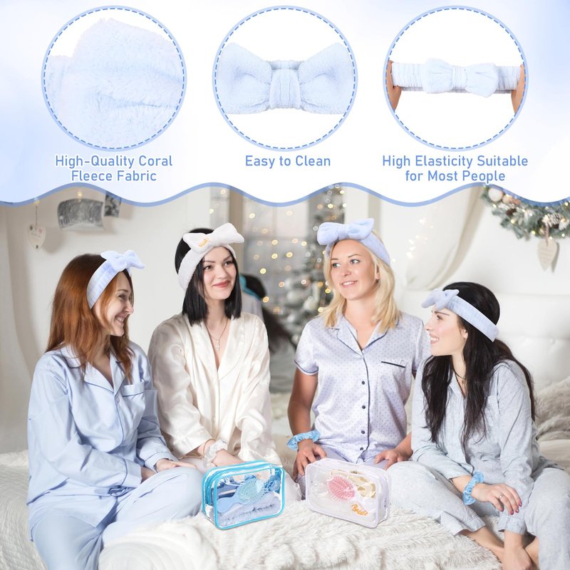 Wavyknot 40 Pcs Bachelorette Favor Set Include Headband Scrunchies Hair Claw Clips Hairbrush and Makeup Bag for Bridal Shower Party Gifts Bridesmaid Wedding Supplies (White and Blue)