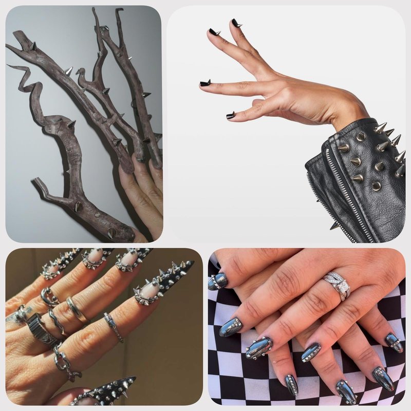 OPMADM 2 Box Goth Nail Charms Punk Metal Nails Studs Square Cone Spike Gold White Gold Silver Black Accessories