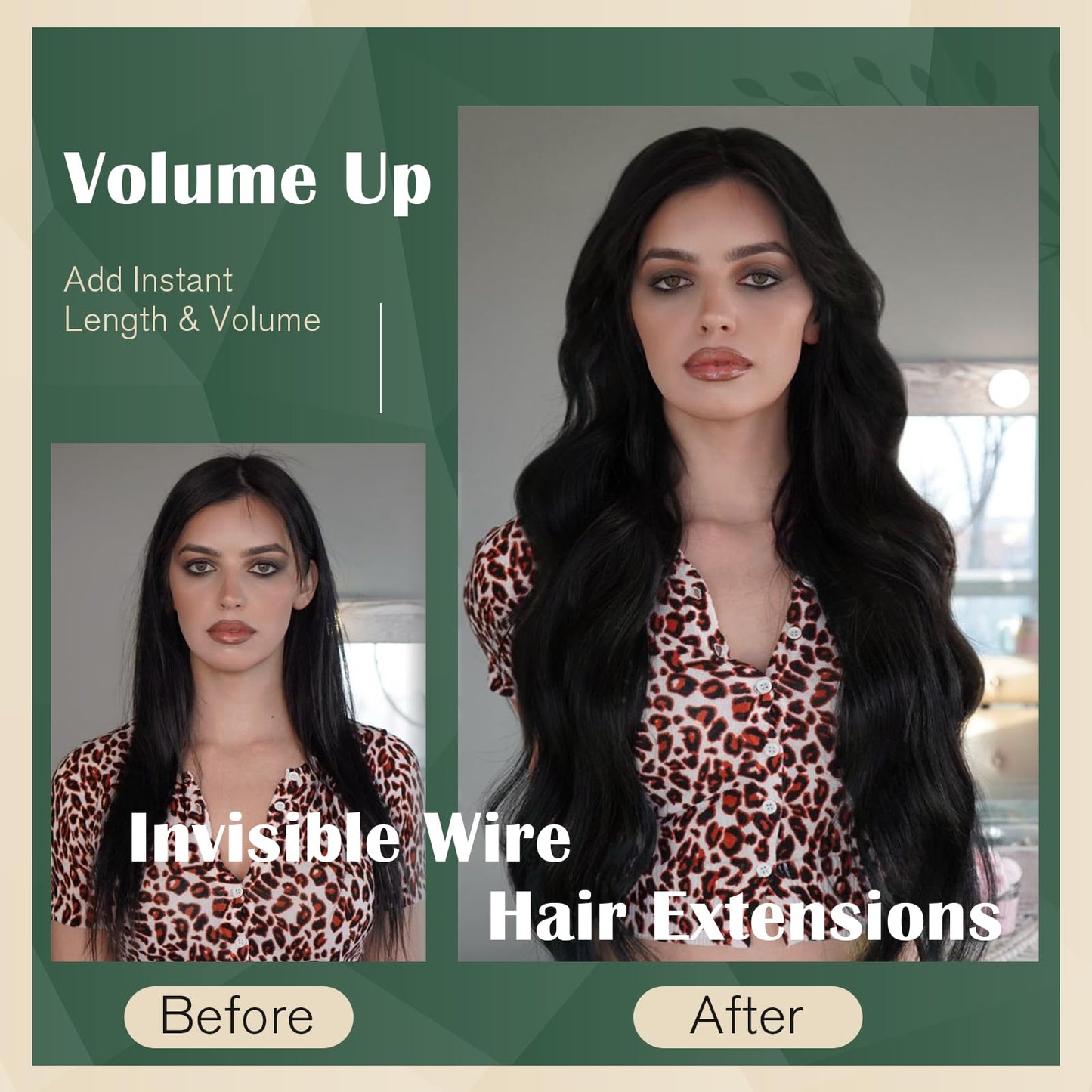 Ugeat Wire Hair Extensions Jet Black, Invisible Wire Hair Extensions Real Human Hair Jet Black, Natural Looking for Women Thin Hair Short Length 12 Inch 70g