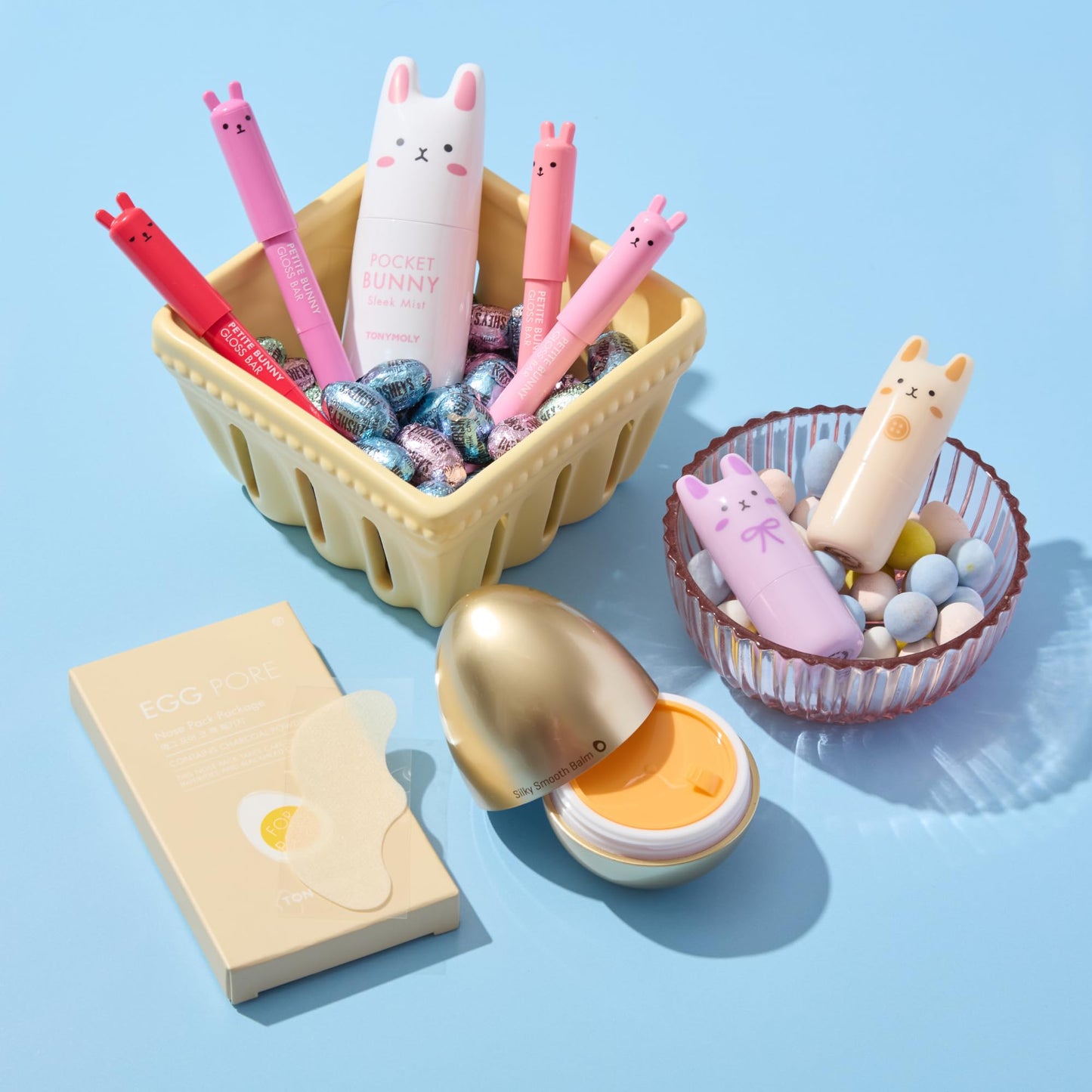 TONYMOLY Big Bunny Easter Basket Gift Set – K-Beauty Skincare with Pocket Bunny Mist, Perfume Bars, Fruity Lip Gloss & Skincare for Teens, Mom & Beauty Lovers