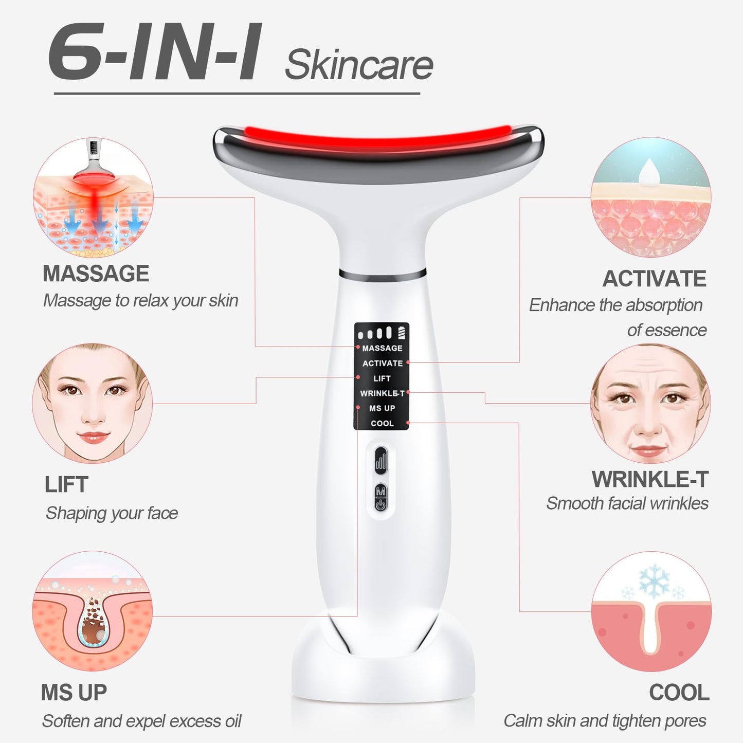 Red Light Therapy for face,Facial Massager,Skin Care Tool,for Anti-Aging, at Home,Lifting and Tightening Sagging Skin (Pearl White)