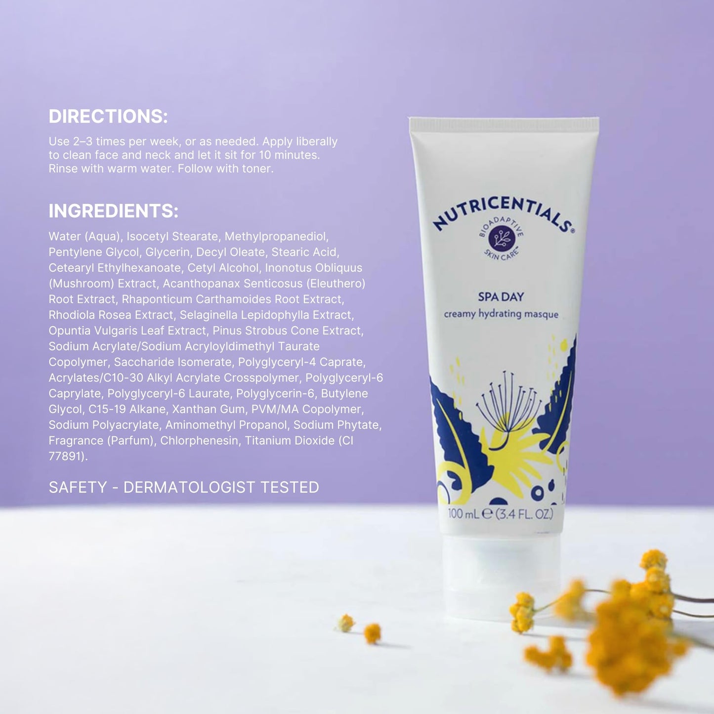 Nutricentials Spa Day Creamy Hydrating Masque 3.4 Fl. Oz - Soothe, Moisturize, and Improve Skin Tone with Cactus and Pine Cone Extracts - Nourishing Formula for Radiant and Healthy-Glowing Complexion