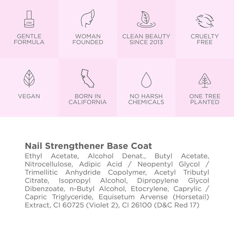 Nail Strengthening Base Coat - Vegan & Cruelty-Free Formula with Horsetail Extract | Fast Drying, 0.27 fl oz (8 ml)