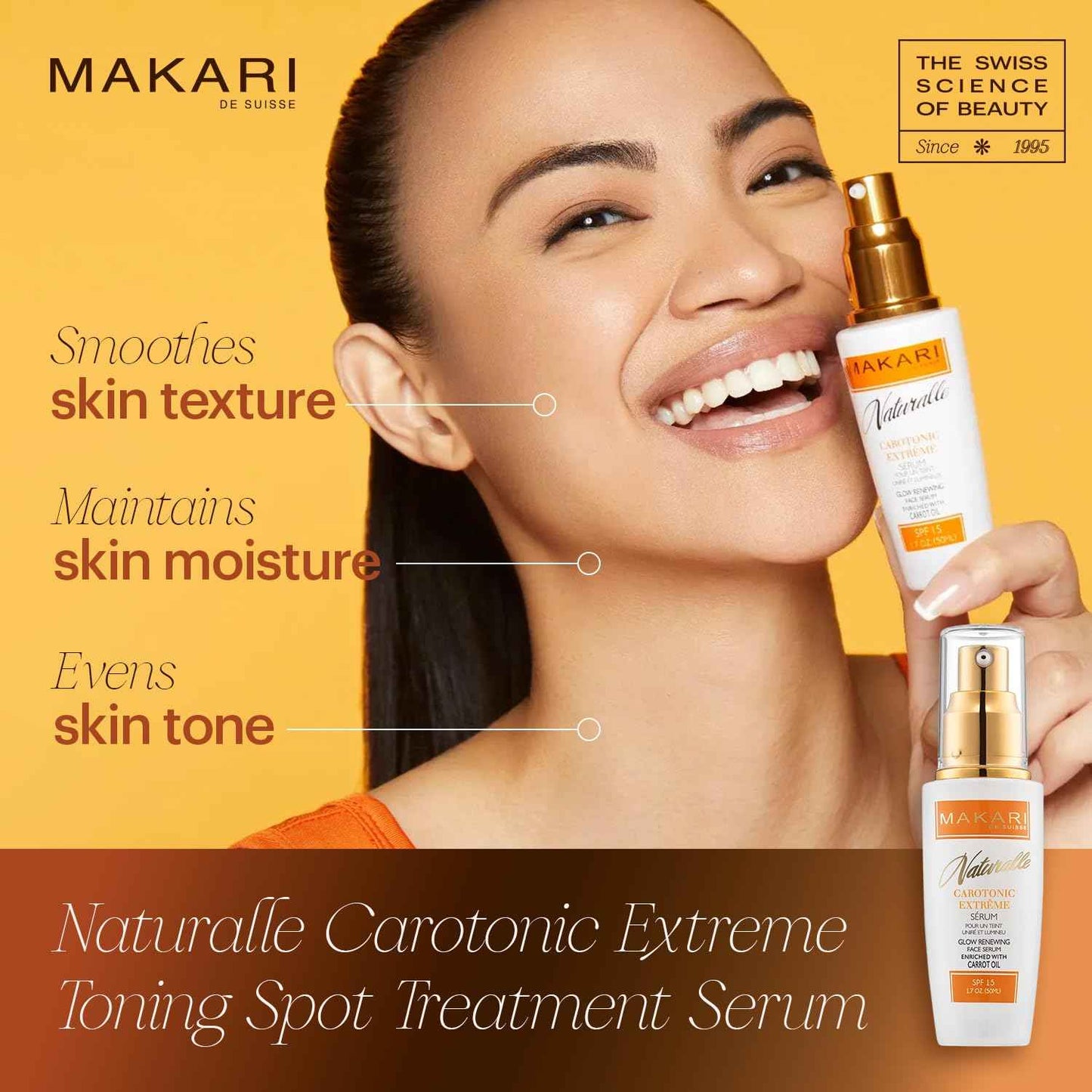 Makari Naturalle Carotonic Extreme Brightening Serum SPF15 (1.7 oz) | Helps Reduce Appearance Of Blemishes, Scars, and Imperfections | Brightens, Smoothens, & Gives Antioxidant Protection
