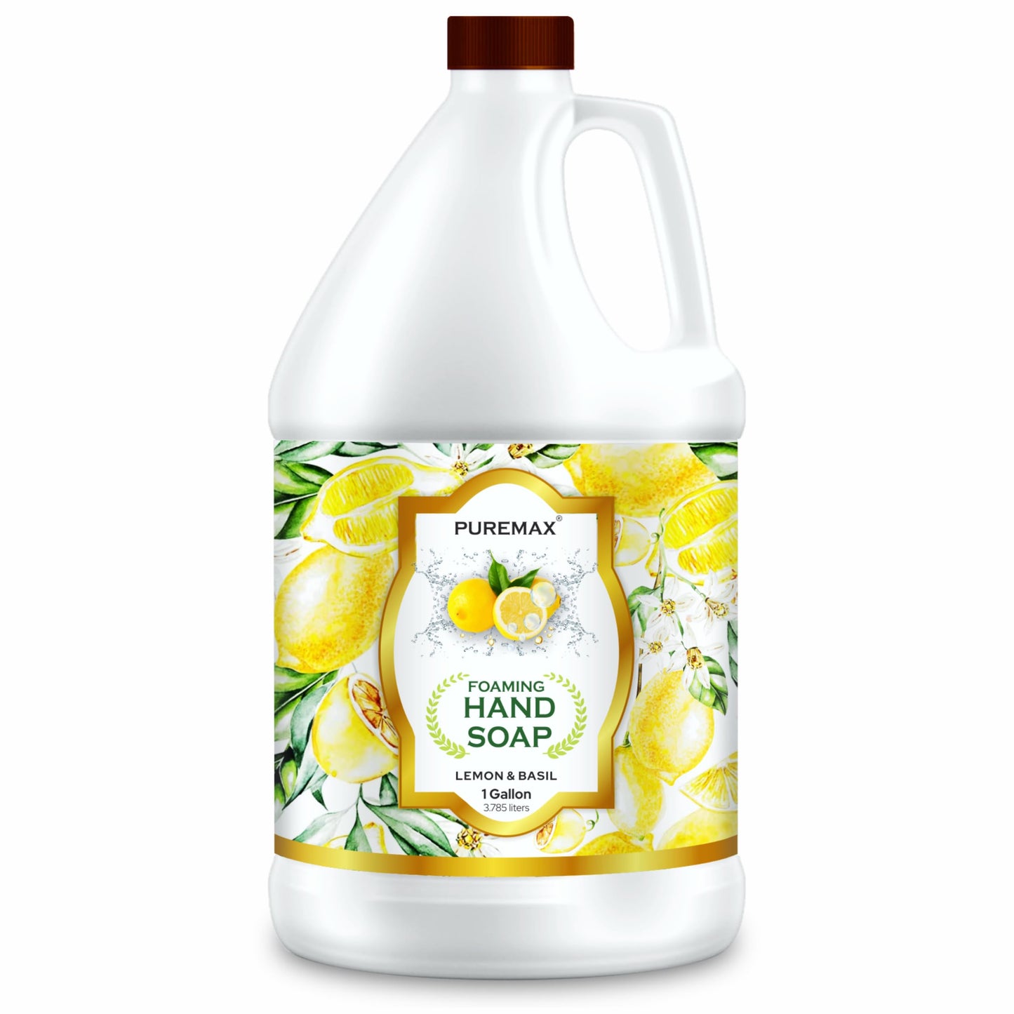 Puremax Foaming Hand Soap Refill 1 Gallon (128 Fl Oz), Lemon Basil Scent, Rich & Creamy Foam, For Foaming Dispensers Only, Bulk Size, Made in USA