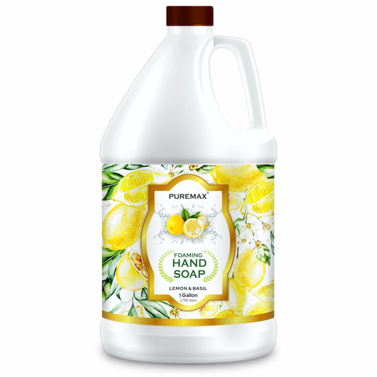 Puremax Foaming Hand Soap Refill 1 Gallon (128 Fl Oz), Lemon Basil Scent, Rich & Creamy Foam, For Foaming Dispensers Only, Bulk Size, Made in USA