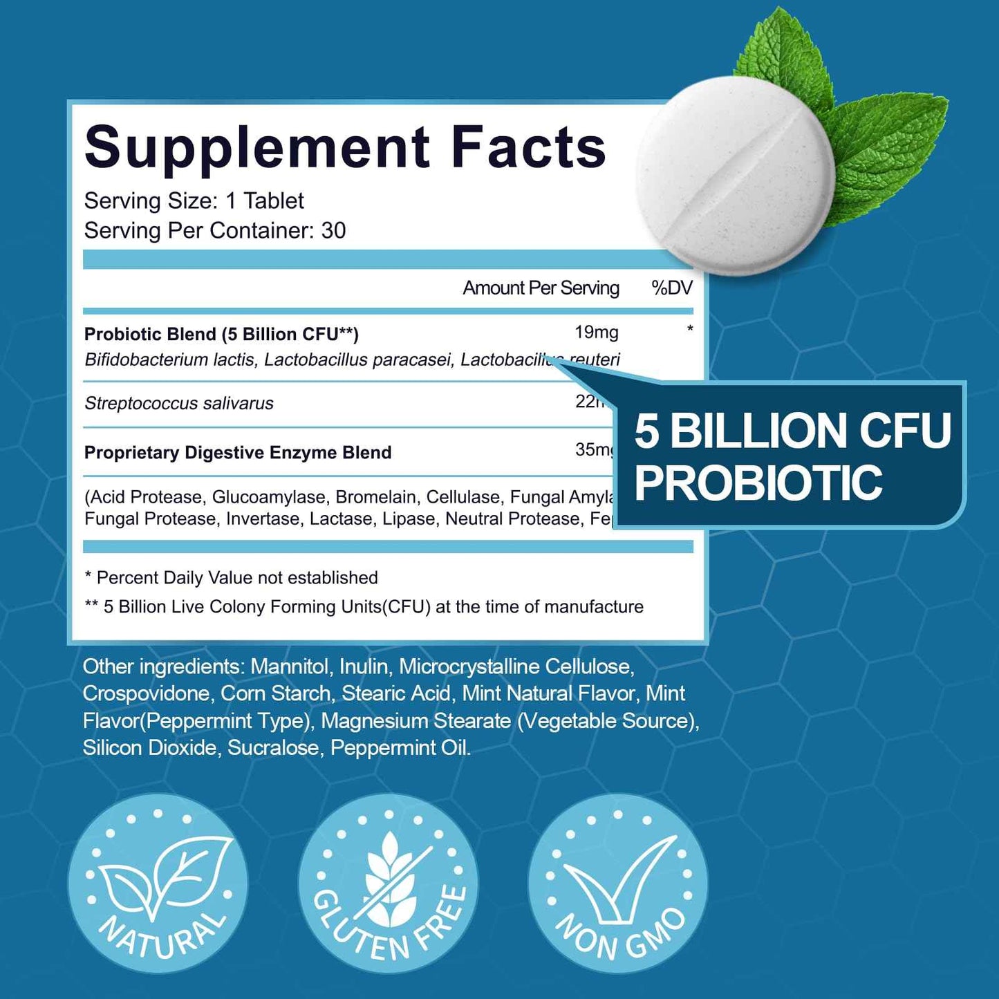 Oral Probiotics for Mouth Bad Breath Treatment for Adults(30 Count), Chewable Oral Care Probiotic, Dental Probiotics for Teeth,Gum Restore & Fresh Breath, Mint Tablets