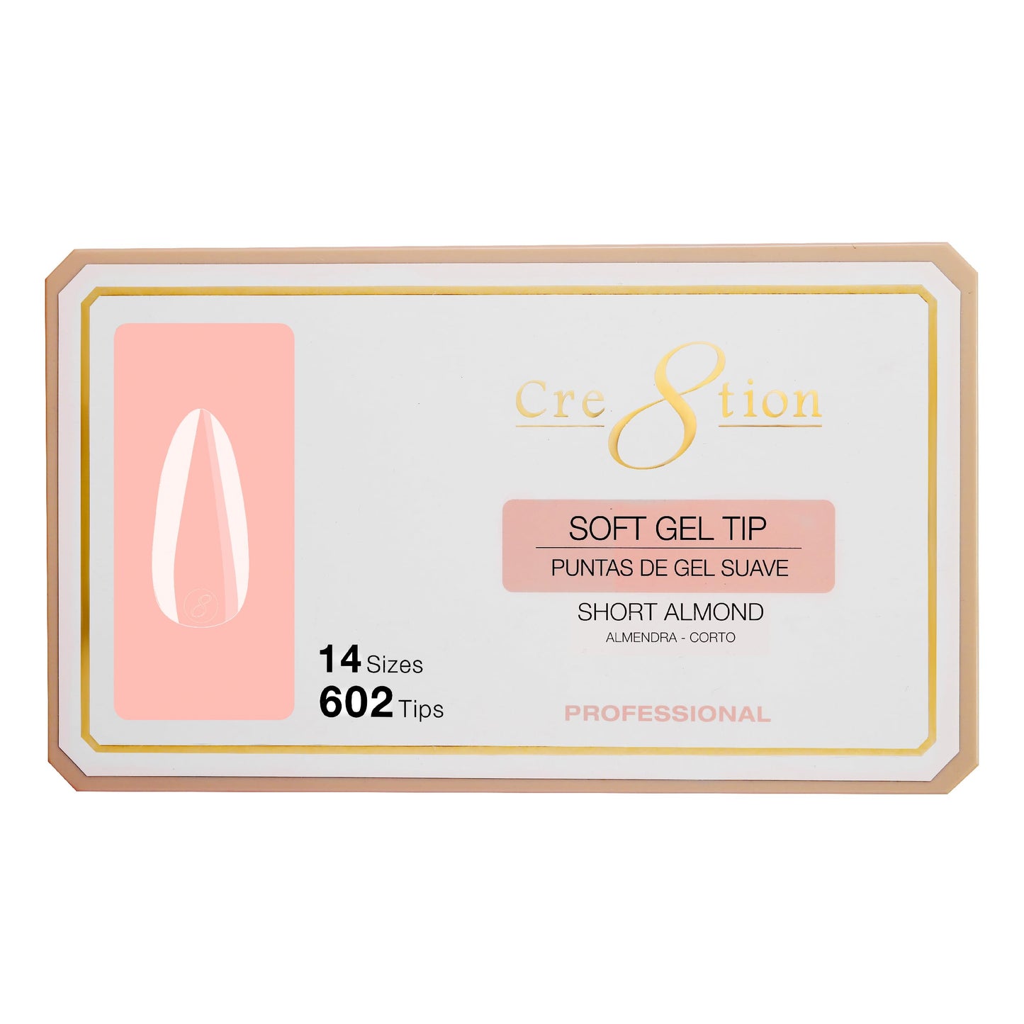 Cre8tion Soft Gel Nail Tips, Short Almond Shape, 602 Tips in 14 Sizes (00-9) for Professional Nail Extensions