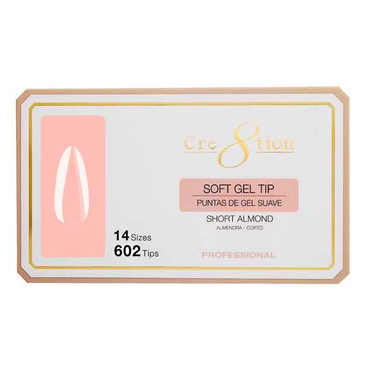 Cre8tion Soft Gel Nail Tips, Short Almond Shape, 602 Tips in 14 Sizes (00-9) for Professional Nail Extensions