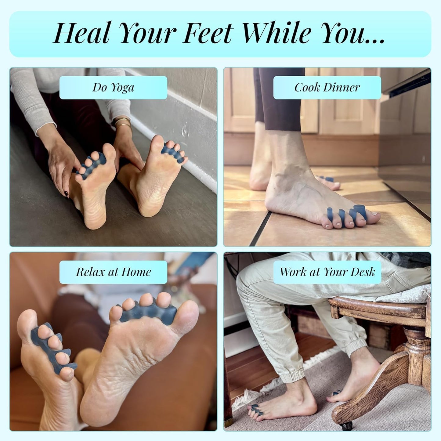 Toe Separators for Yoga & Foot Recovery - Soft Gel Spacers | Small Blue, 1 Pair, Reusable & Washable