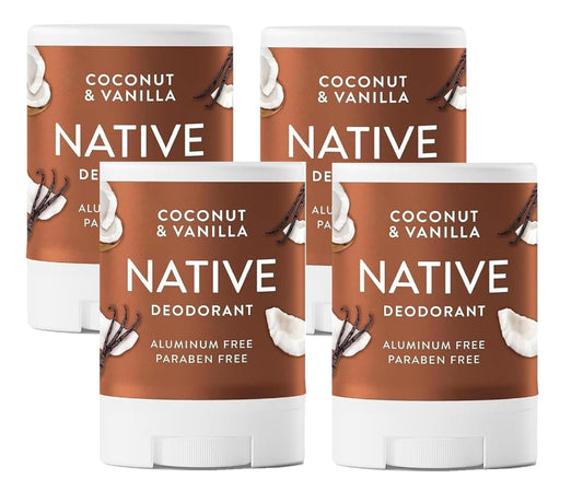 Native Deodorant, Aluminum Free, Coconut & Vanilla, for Women and Men, Travel Size 0.5oz (Pack of 4)