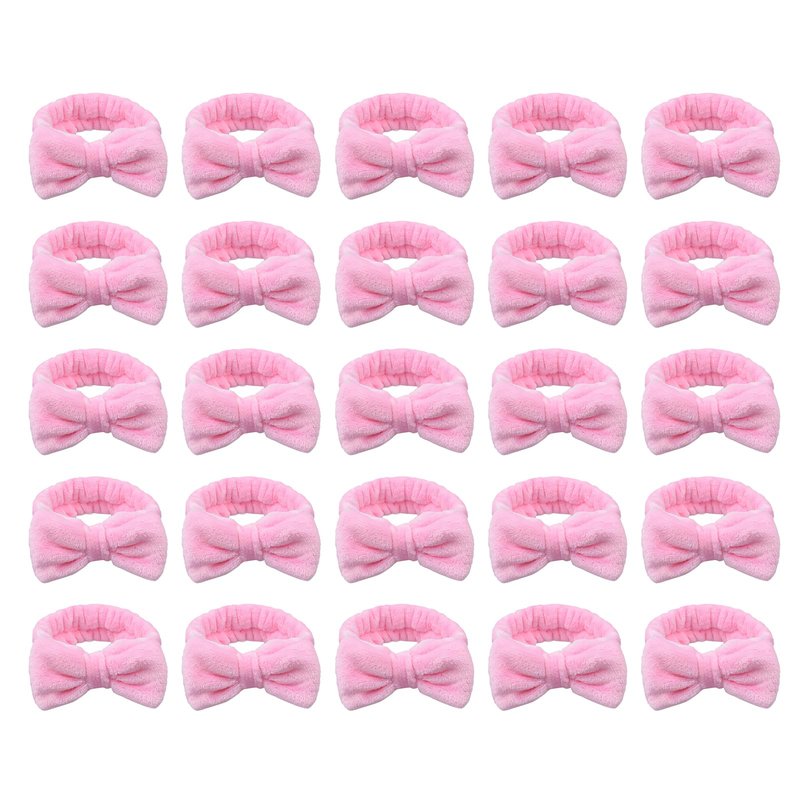 JHJEWH Spa Headbands,Makeup Headbands for Women,Facial Headband Bulk,Soft Coral Fleece Headband for Makeup,Cosmetic Head Wraps,Bow Hair Bands for Face Washing Shower Skin Care (pink, 25pcs)
