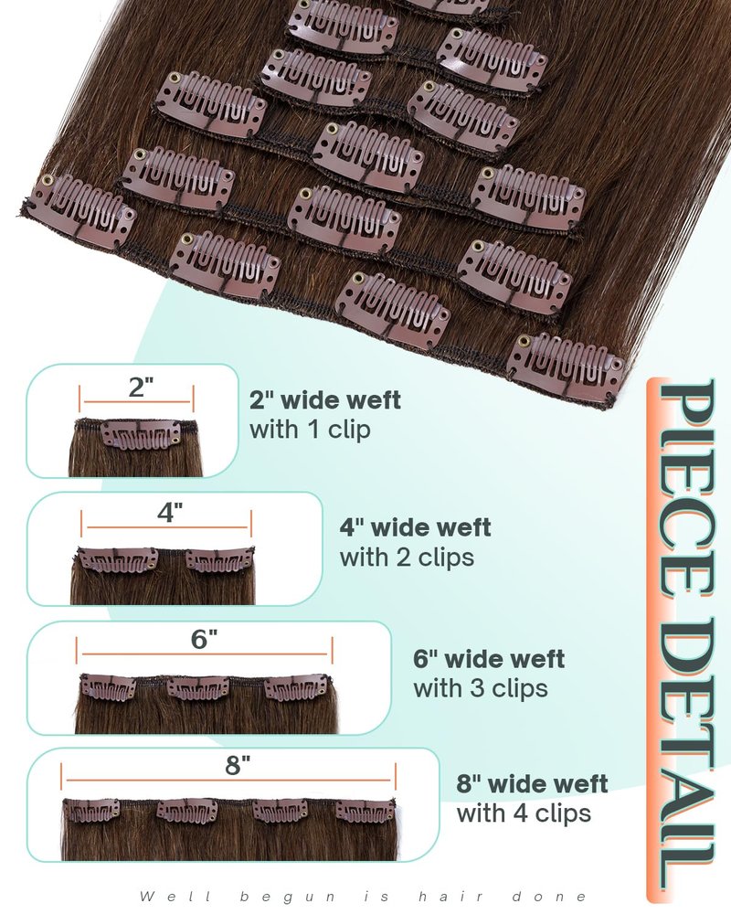 Benehair Clip in Hair Extensions Real Human Hair 14inch Double Weft Dark Brown Mixed Light Brown Hair Extensions Clip in Human Hair Straight Hair Extensions Clip ins 7pcs with 16 Clips #H09