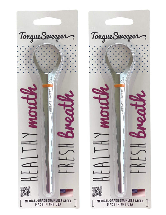 Tongue Sweeper Model T Sweep Medical Grade Stainless Steel Tongue Cleaner with Wider Cleaning Head, Reduce Bad Breath and Improve Taste, Preferred by Leading Dental Schools, Dishwasher Safe (2 Count)