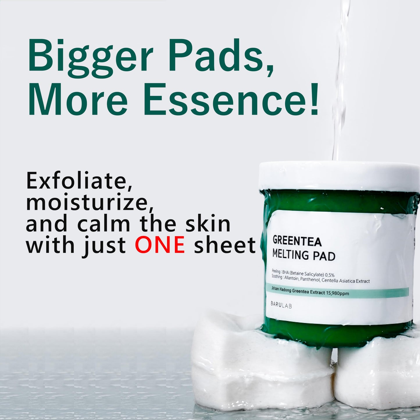 BARULAB Green Tea BHA Melting Toner Pads with Centella Asiatica Soothing Hydrating Moisturizing for All Skin Types | Anti-blemish Daily Care Gentle Mild Peeling Exfoliating Korean Skincare, White