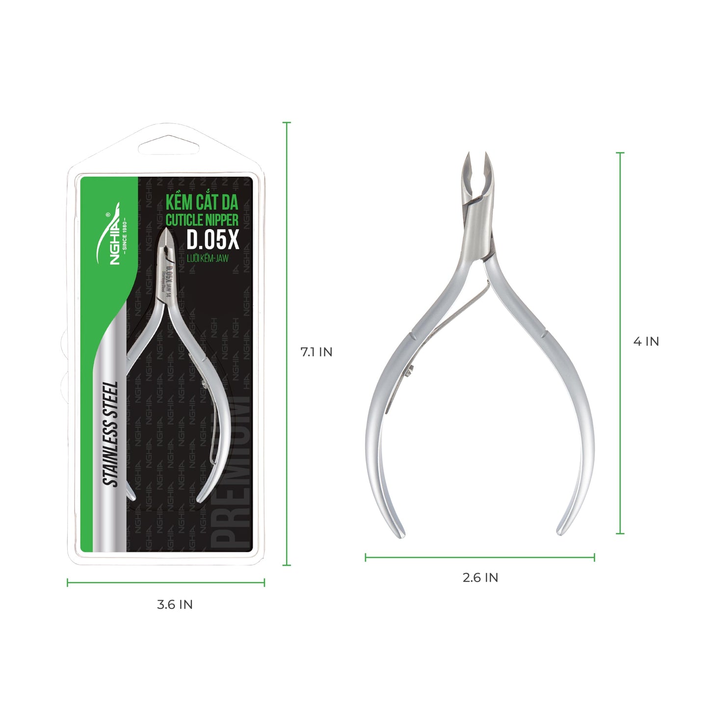 NGHIA Premium Cuticle Nipper - D-05X Jaw 16 (Stainless Steel) - Professional Nail Tools