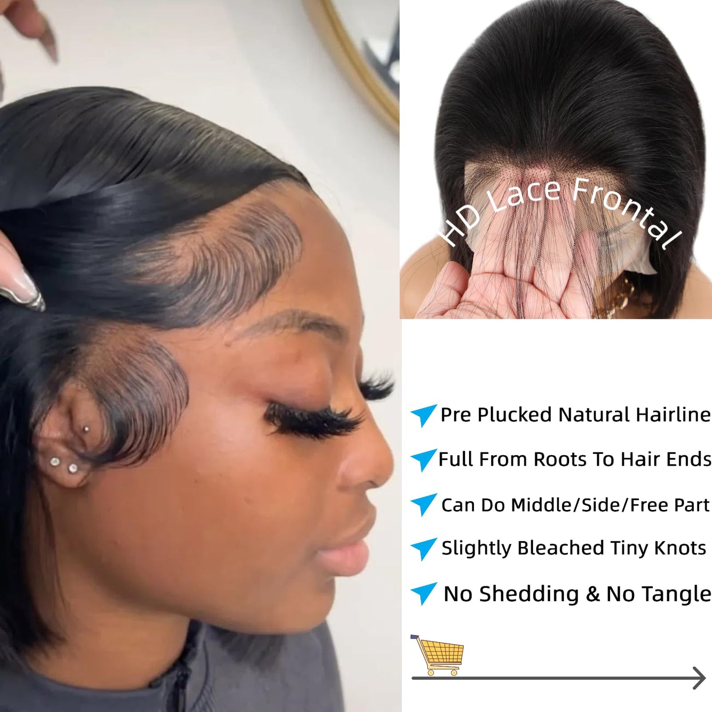 aallinine 13x4 Lace Front Bob Wigs Human Hair HD Lace Bob Wig Human Hair Straight Frontal Wigs for Black Women Pre Plucked with Baby Hair 14 Inch Natural Color