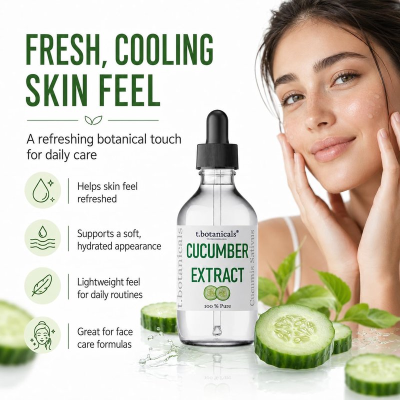 t.botanicals Pure Cucumber Extract Liquid Glycerite Alcohol Free Serum for Face Wash Mask Body Cosmetic Formulations and Skin Care Cream, Lotion, Shampoo, Conditioner Recipes (4 oz.)