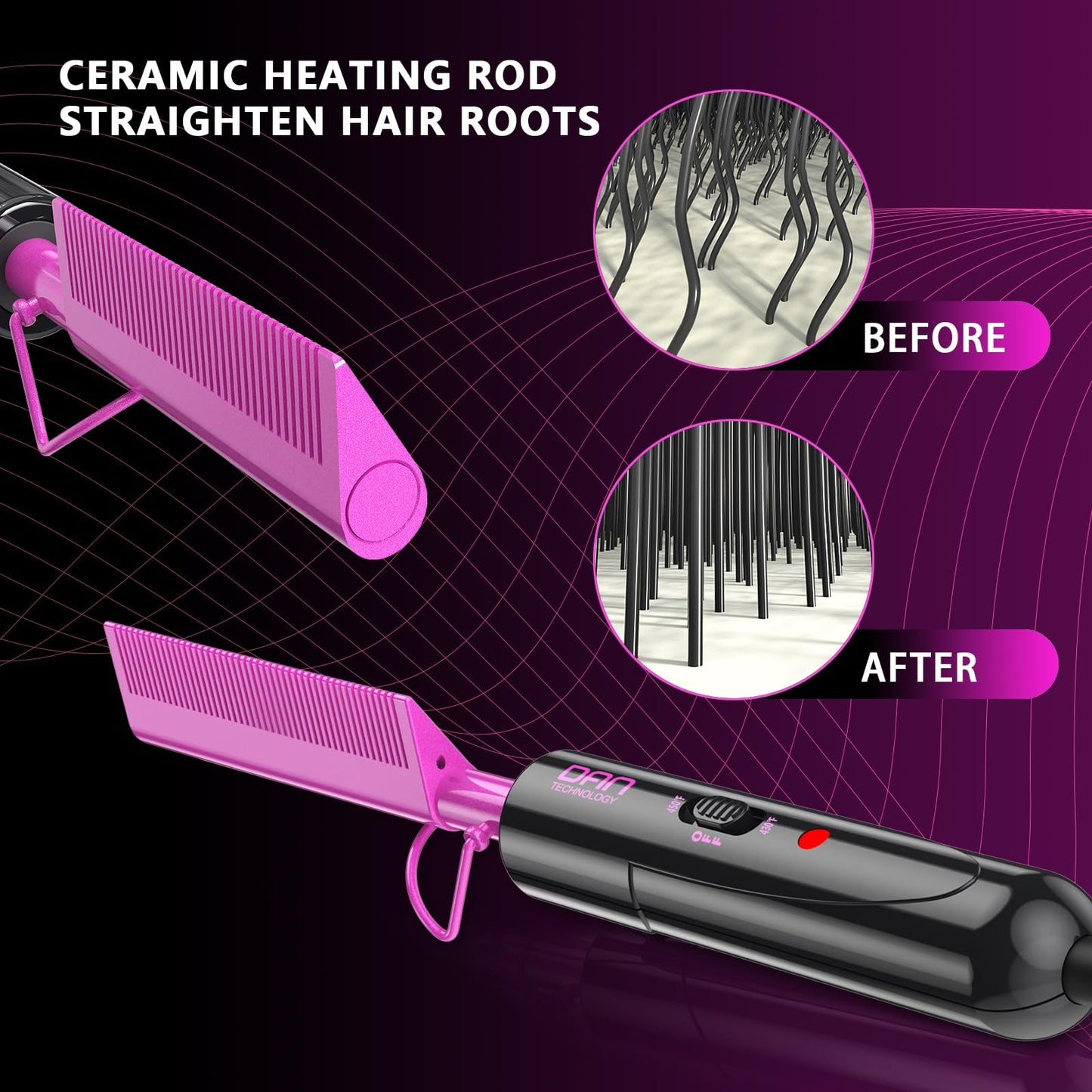 DAN Technology Flat Iron and Small Hot Comb for Black Women's Hair, Wigs - Hair Straightener