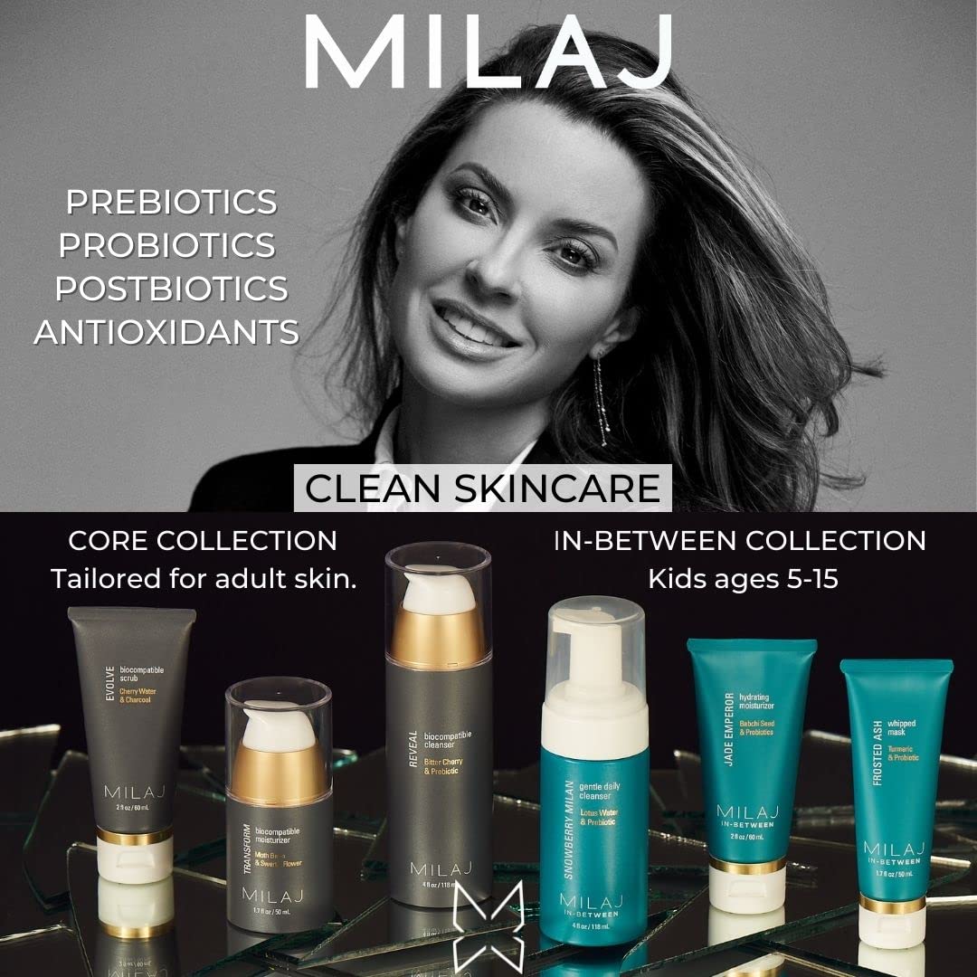 MILAJ Evolve Biocompatible Face Scrub | Charcoal & Cherry Water Facial Exfoliator to Cleanse Pores and Reduce Uneven Skin Tone | Clean Skincare for Regular Use 2fl oz
