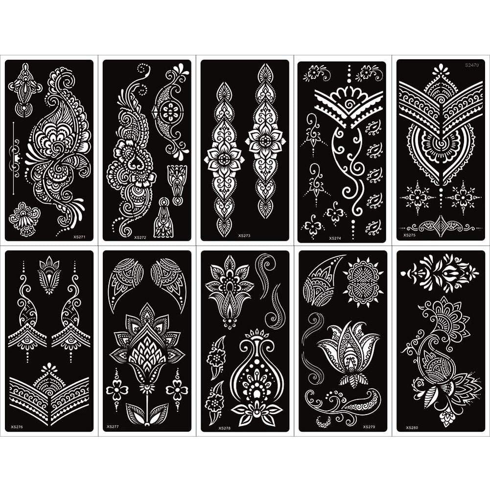 Xmasir Pack of 24 Sheets Temporary Tattoo Templates,Self-Adhesive Henna Indian Arabian Temporary Tattoo Sticker for Body Paint