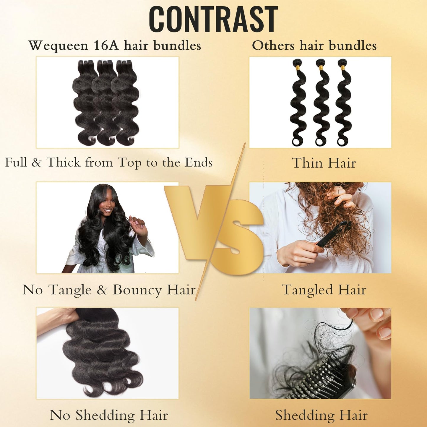 WEQUEEN Bundles Human Hair Body Wave 16A Brazilian Virgin Hair Bundles, Silky and Soft, 15 Inch Thick Weave Natural Black