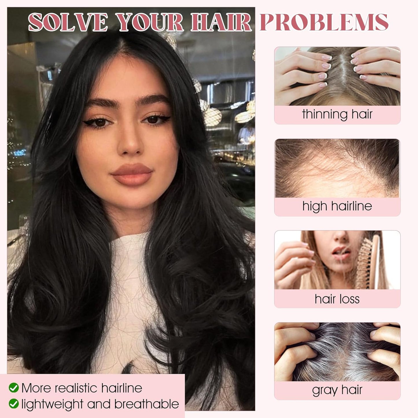 S-noilite Hair Toppers for Women - Real Human Hair Clip-In Bangs | 360° 3D Coverage, Jet Black, 11 Inch