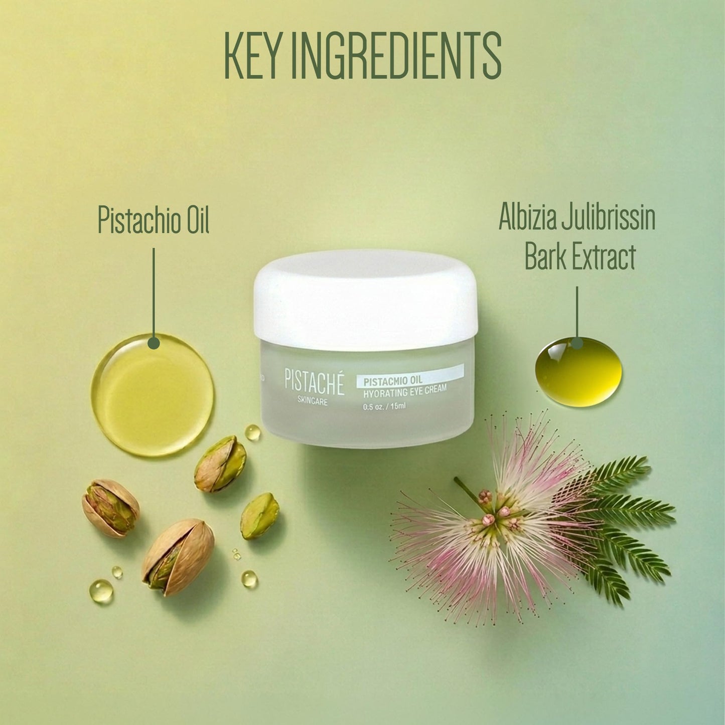 Pistaché Skincare Pistachio Oil Eye Cream | Hydrating & Brightening Cream with Vitamin E & Antioxidants | Reduces Dark Circles & Smoothes, 0.5 oz
