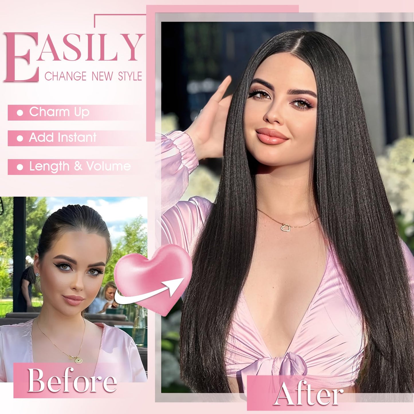 LRSICAL Hair Extensions,Clip in Hair Extensions Dark Brown Long Straight 4PCS Hairpieces Natural Soft Fiber Double Weft Hair for women 22 Inch