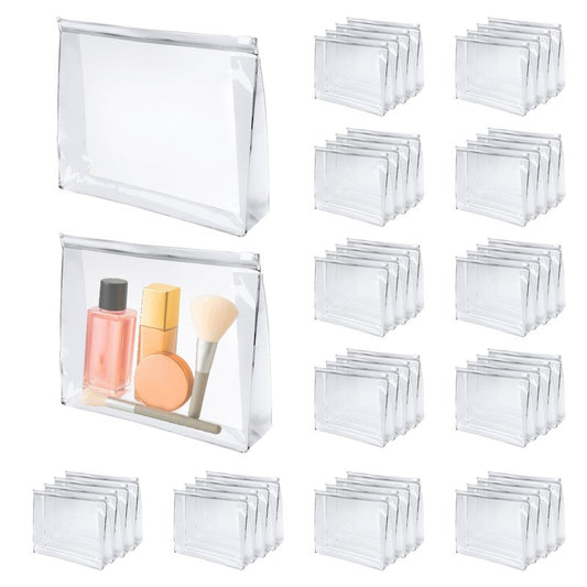 50 Pcs Mini Clear Makeup Bag Travel Toiletry Organizer Pouch, 7.87 x 5.90 Inches Cosmetic Vanity Drawers Waterproof Zipper Organizer Swimsuit Organizer Bags, Vacation Portable Bulk Toiletry Bag