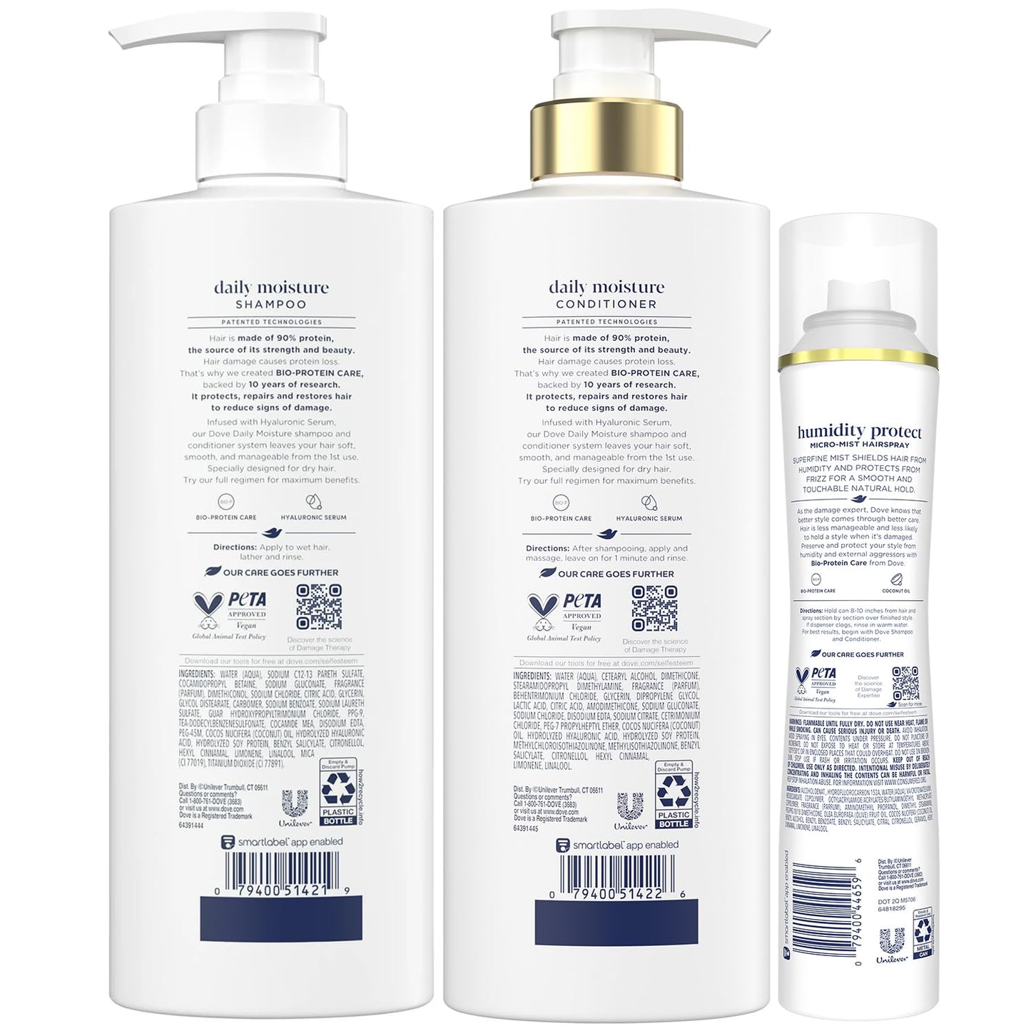 Dove Shampoo & Conditioner Set, Coconut & Hydration Flexible Hold Hairspray, Compressed Micro Mist – Deep Moisture for Revitalizing Dry, Damaged Hair & Styling (3 Piece Set)