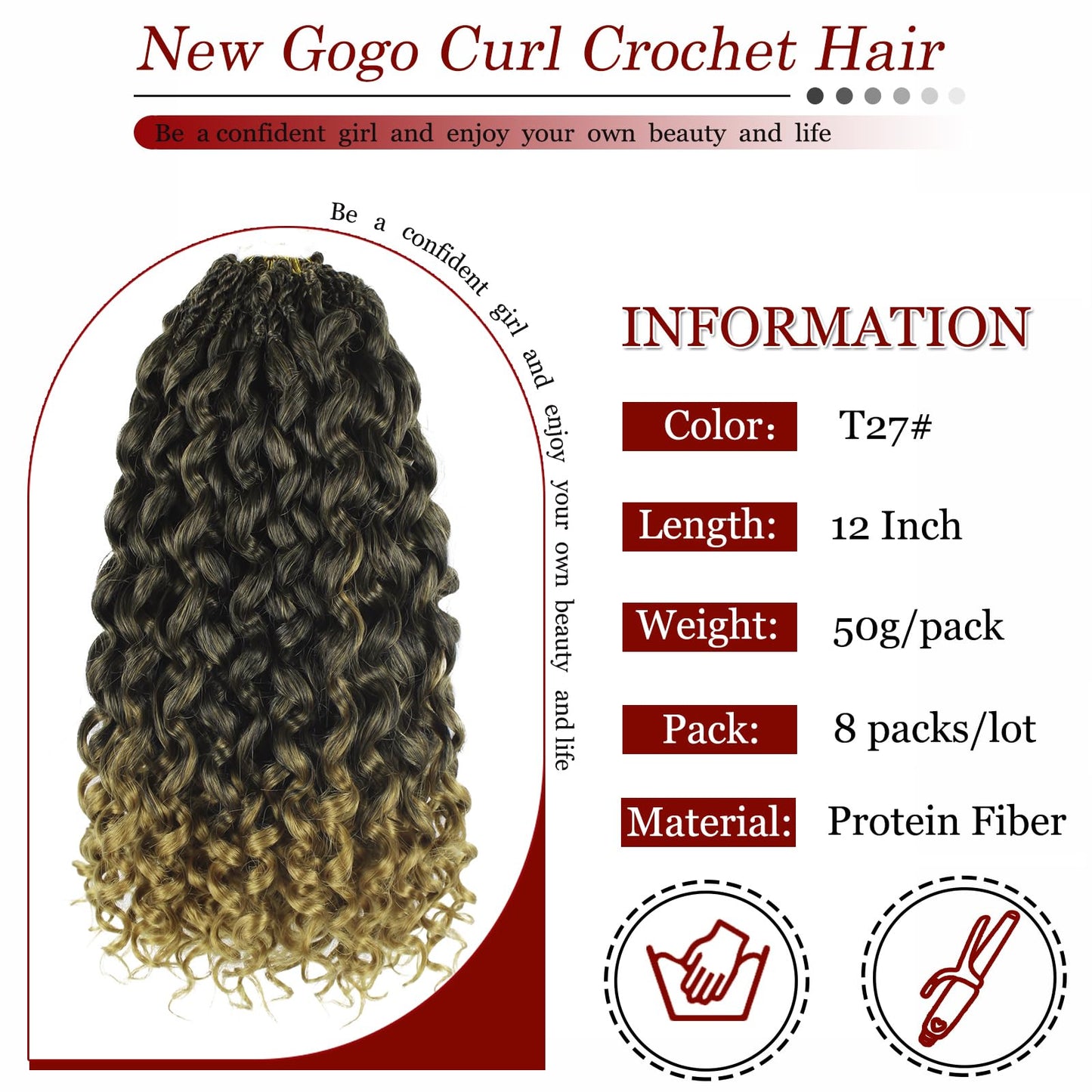 Gogo Curl Crochet Hair Pure Protein Fiber Close to Human Hair 12 Inch 8 Packs Pre twisted Curly Crochet Hair for Women Deep Ocean Water Wave Beach Curl Twist Braiding Hair Extensions (12inch T27)