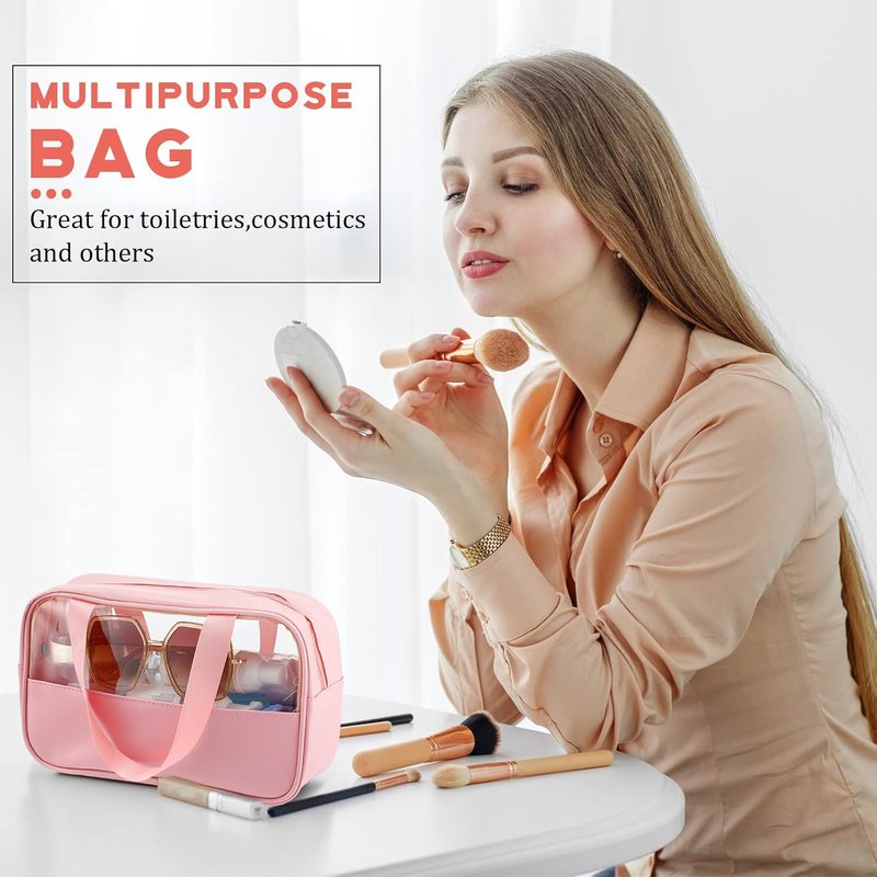 Translucent Makeup Bag Set - 9 Pcs Waterproof Toiletry Organizer for Travel | Portable Cosmetic Pouch - Pink