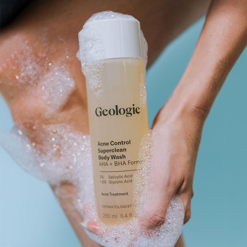 Geologie Acne Control Body Wash | Exfoliating AHA + BHA Cleanser for Men & Women | Reduces Bacne & Body Breakouts | Salicylic Acid + Glycolic Acid | 8.4 Fl Oz