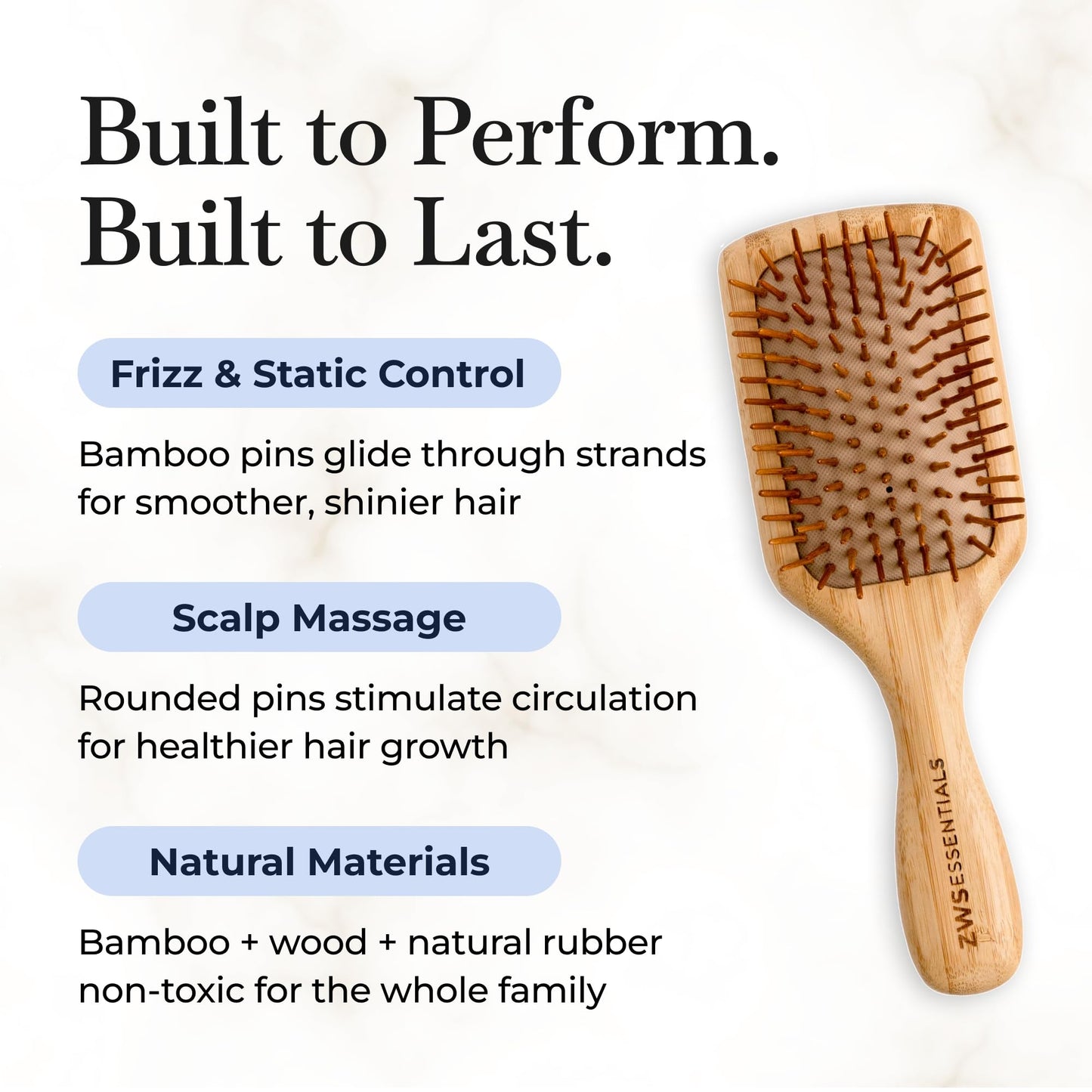 ZWS Bamboo Hair Brush, Wooden Hairbrush for Static & Frizz-Free Styling, Natural Scalp Massage Detangling Brush with Eco-Friendly Bristles for All Hair Types, Travel Friendly Beauty Tool