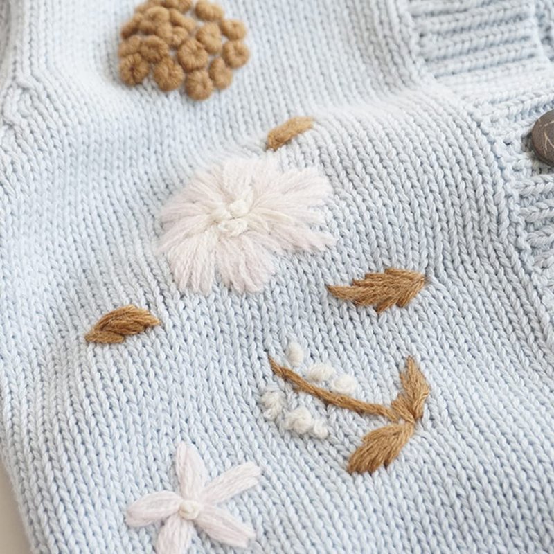 Simplee kids Baby Girls Cardigan Hand Knitted Cardigan with Hand Embroidery Sweater Long Sleeve Coat for Winter and Autumn 4-5T B-Blue