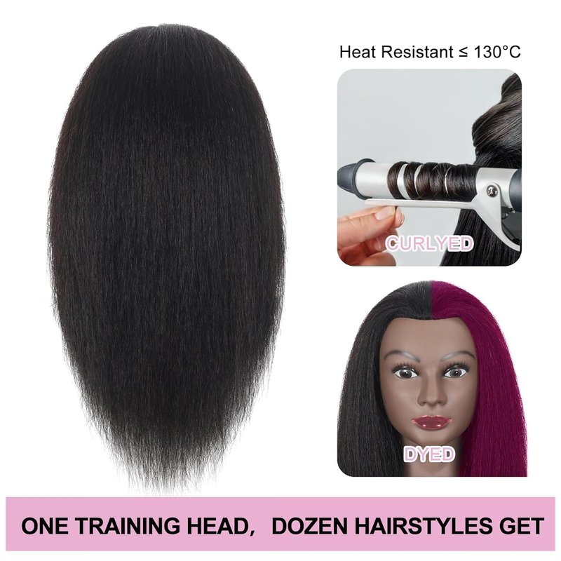 Lamcestyr Mannequin Head with Long Black Hair, Clamp Stand and DIY Hair Styling Set for Braiding Hair Styling (2#, 16 inches)